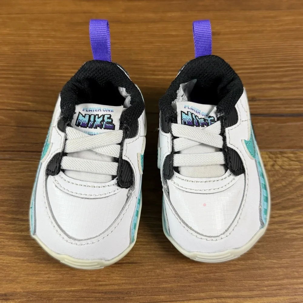 Nike Air Max 90 Crib Sneakers Size‎ 2C Shoes ‘White Psychic Purple Washed Teal’